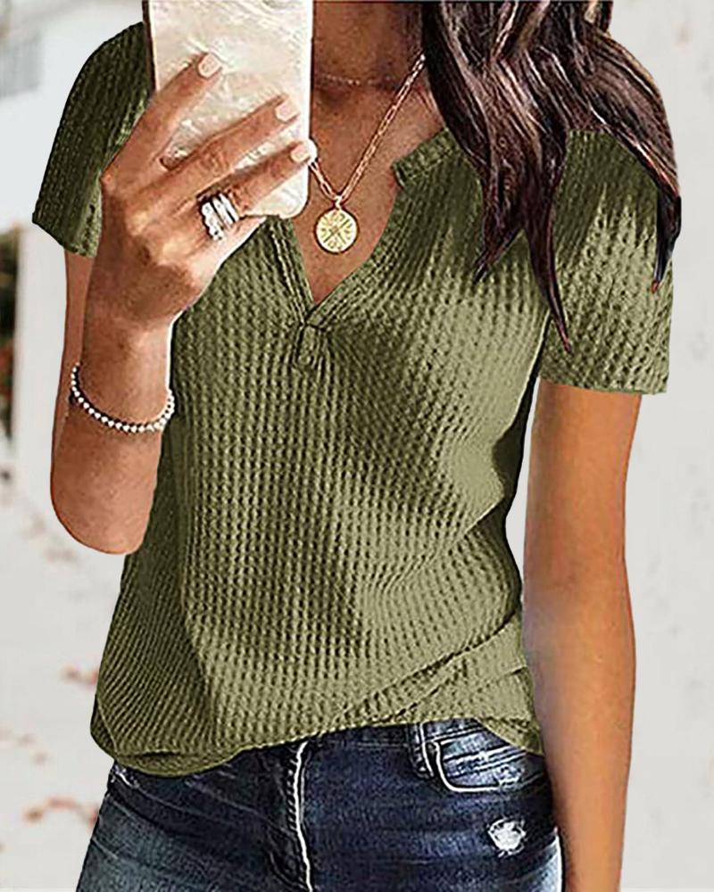 

Plain Short Sleeve Knit T-Shirt, Army green