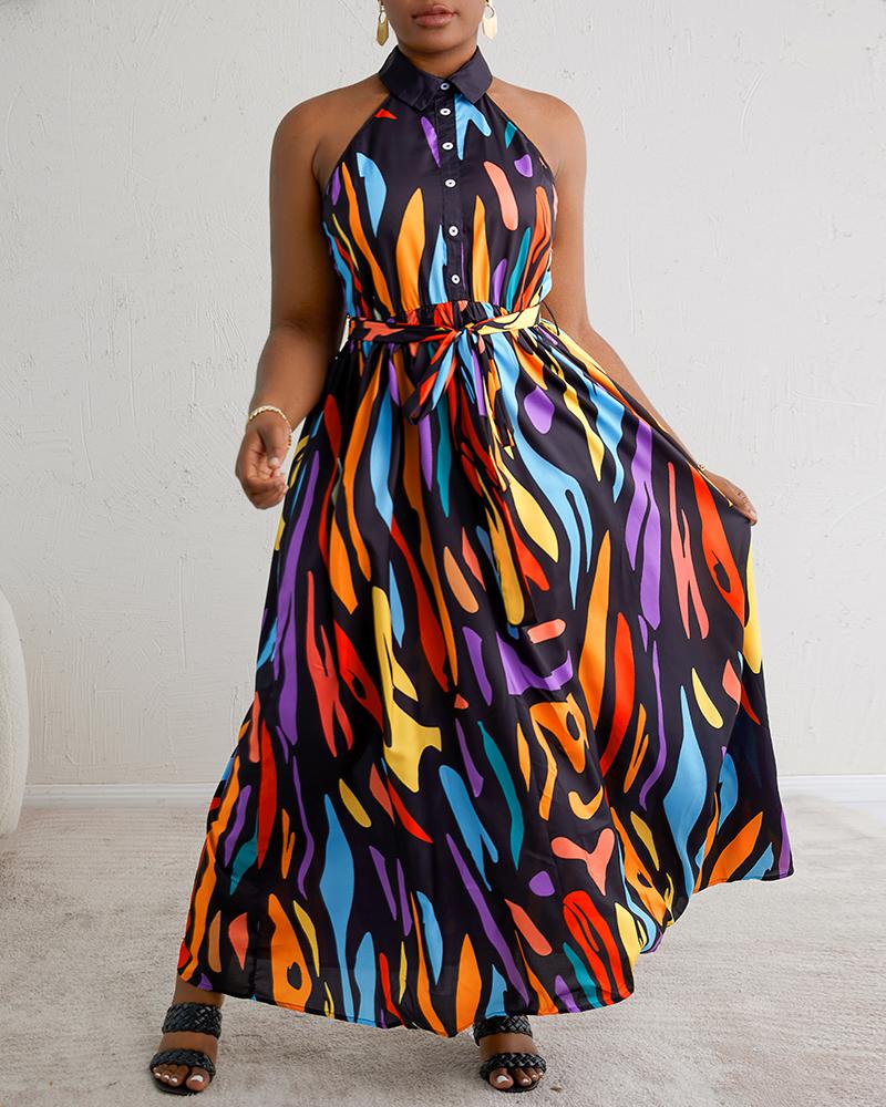 

Plus Size Abstract Print Sleeveless Maxi Dress, Red