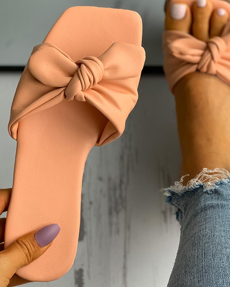 

Square Toe Tied Detail Flat Sandals, Orange