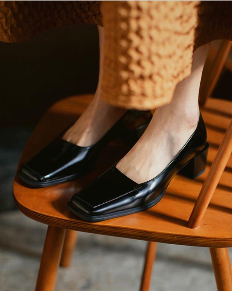

Square Toe Casual Slide Chunky Heels, Black