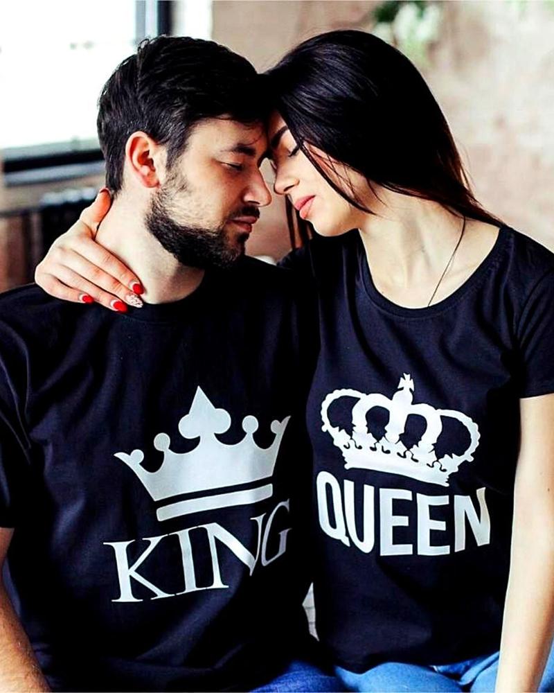 

Valentine's Day Letter Crown Print T-shirt For Women, Black