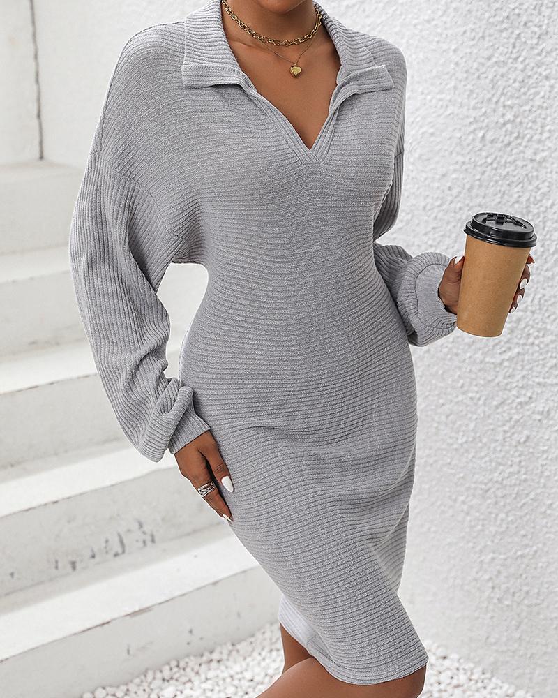 

Turn Down Collar Midi Pencil Dress, Gray