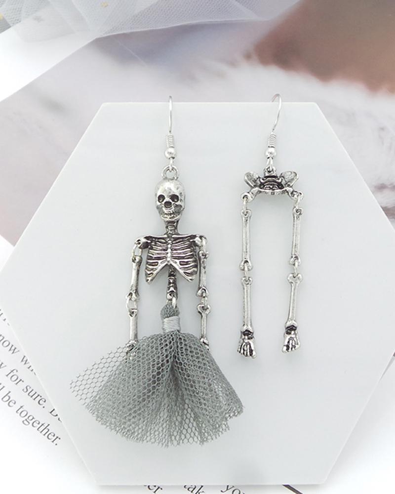 

1Pair Halloween Goth Skeleton Drop Earrings, Silver