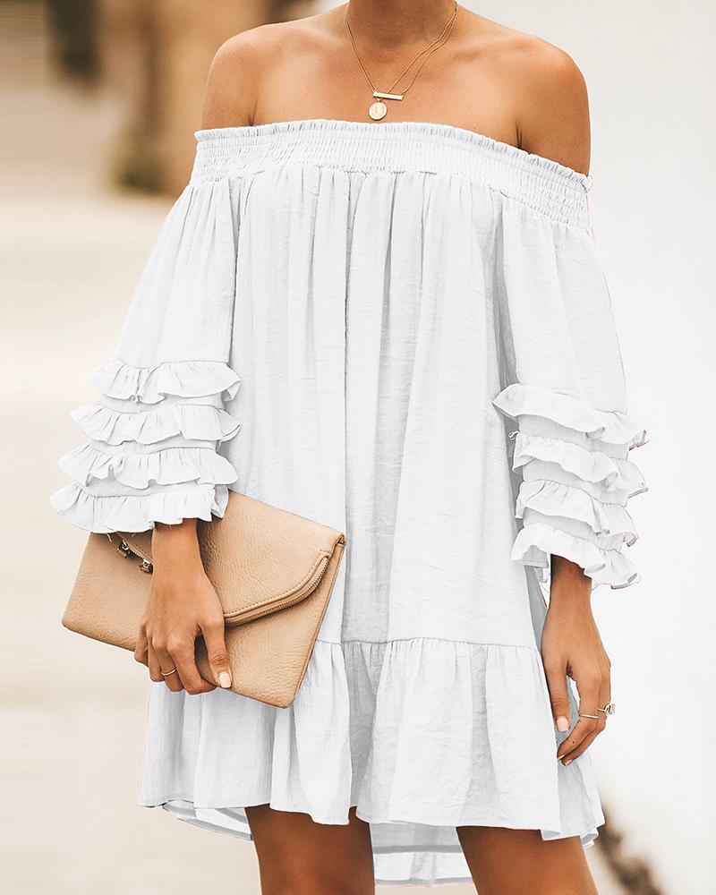

Off-shoulder Ruched Dress, White