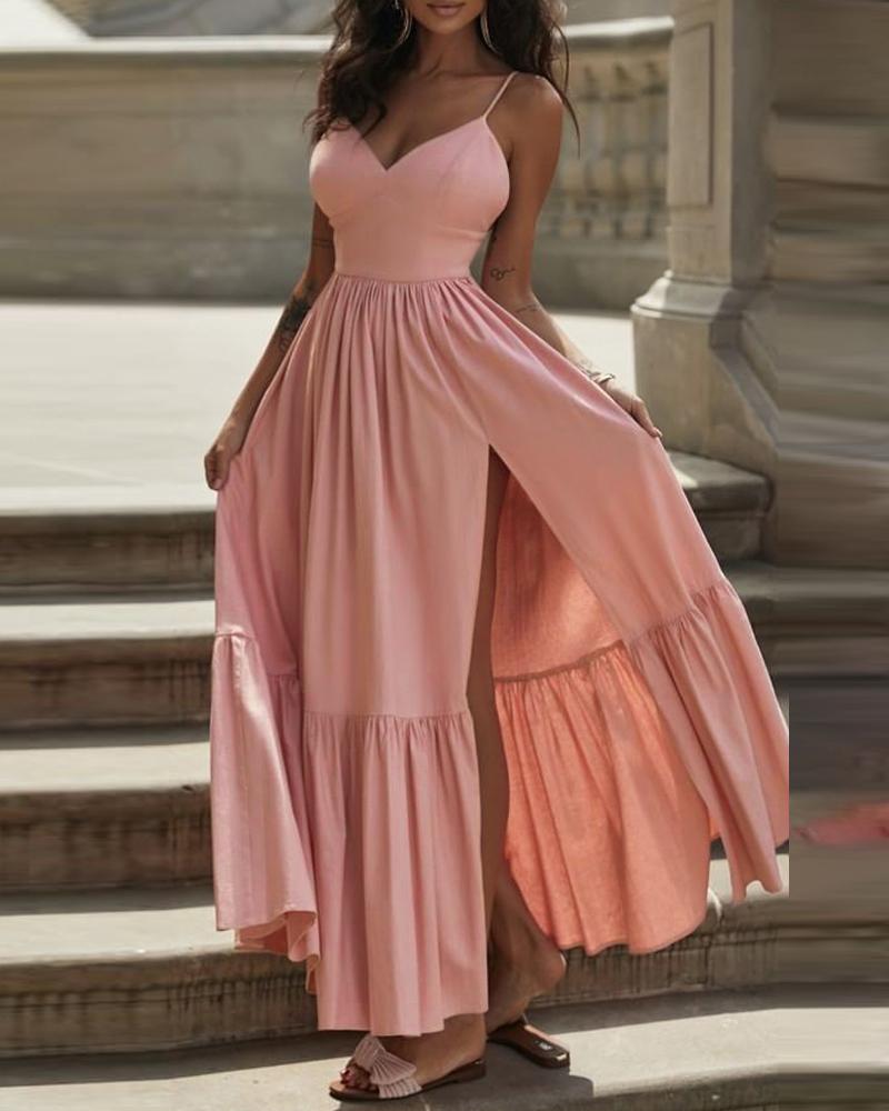 

Spaghetti Strap High Slit Maxi Dress, Pink