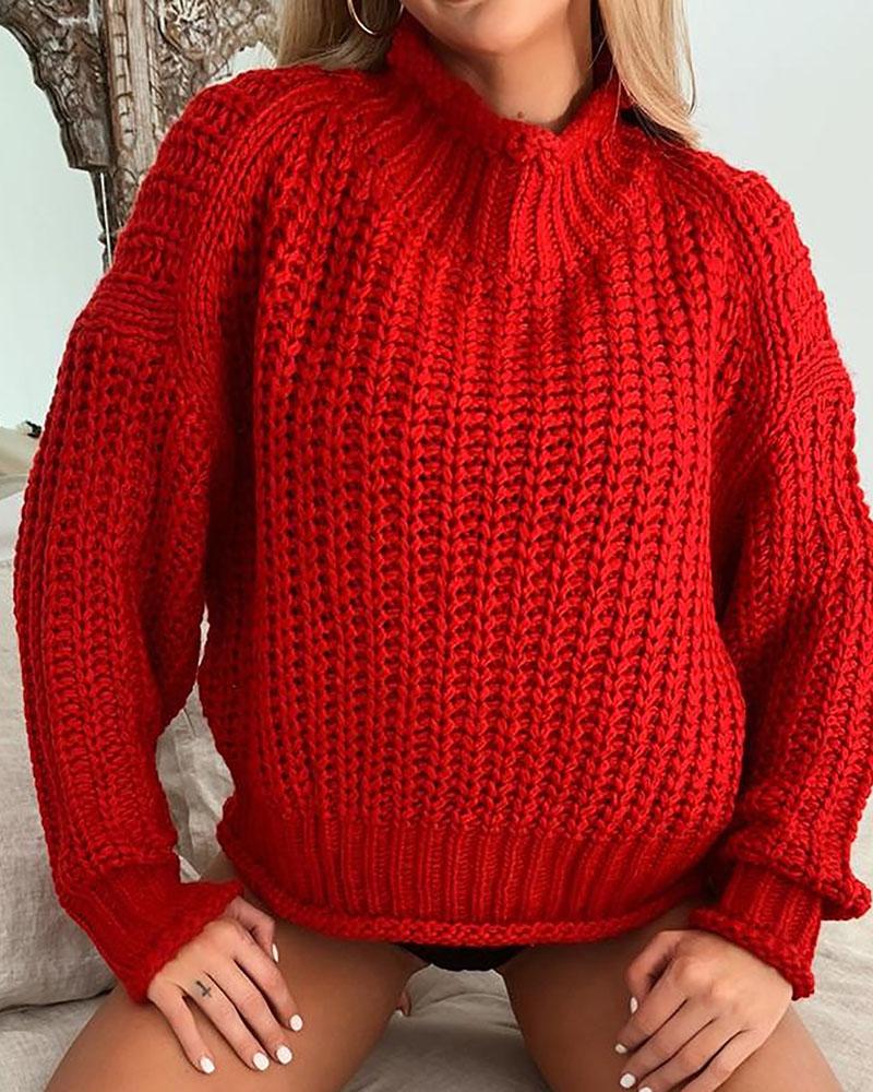 

Long Sleeve Knit Casual Sweater, Red
