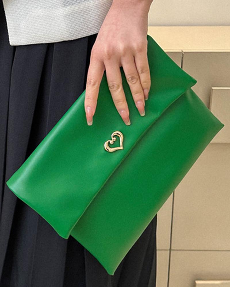 

Heart Pattern Envelop Flap Clutch Bag, Green