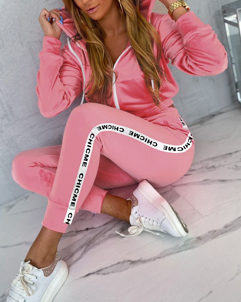 Hooded Sweatshirt & Tape Patch Sweatpants Set