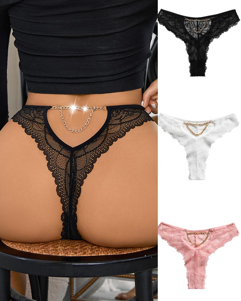 Chain Decor Crochet Lace Thong Panty