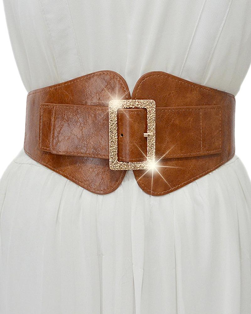 

1pc Metal Decor Elastic Wide Belt, Brown
