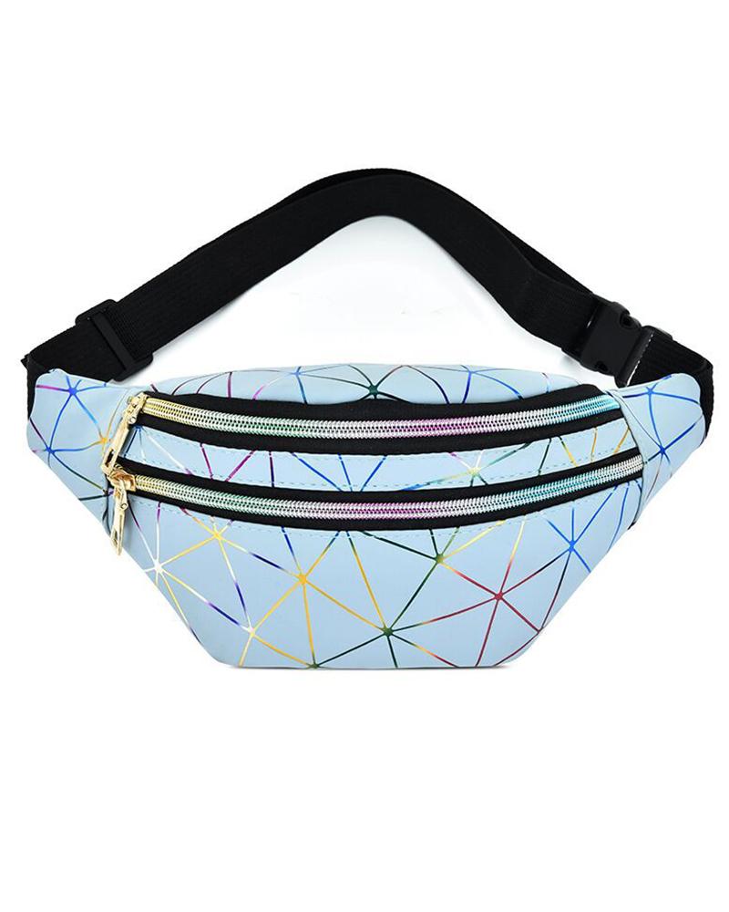 

Holographic Fashion Multi-Pockets Waterproof Large Capacity Adjustable Waist Fanny Pack Belt Bag, Lighted blue