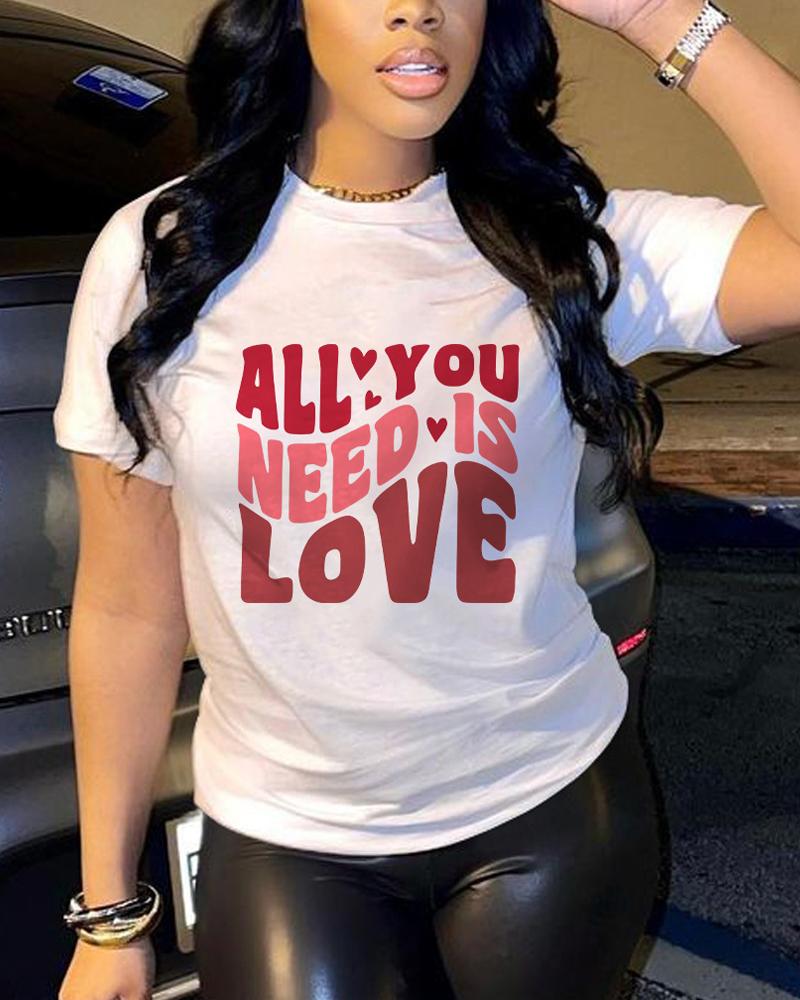 

Plus Size Letter Heart Print Casual T-shirt, White