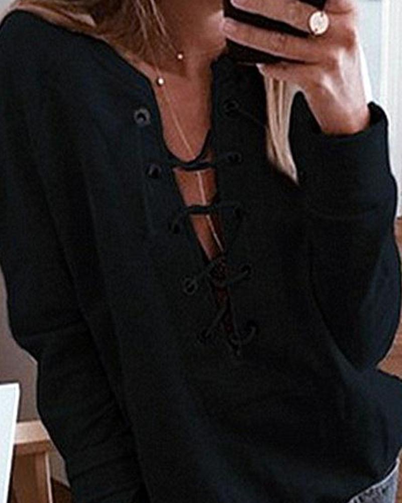 

Open Front Lace Up Top, Black