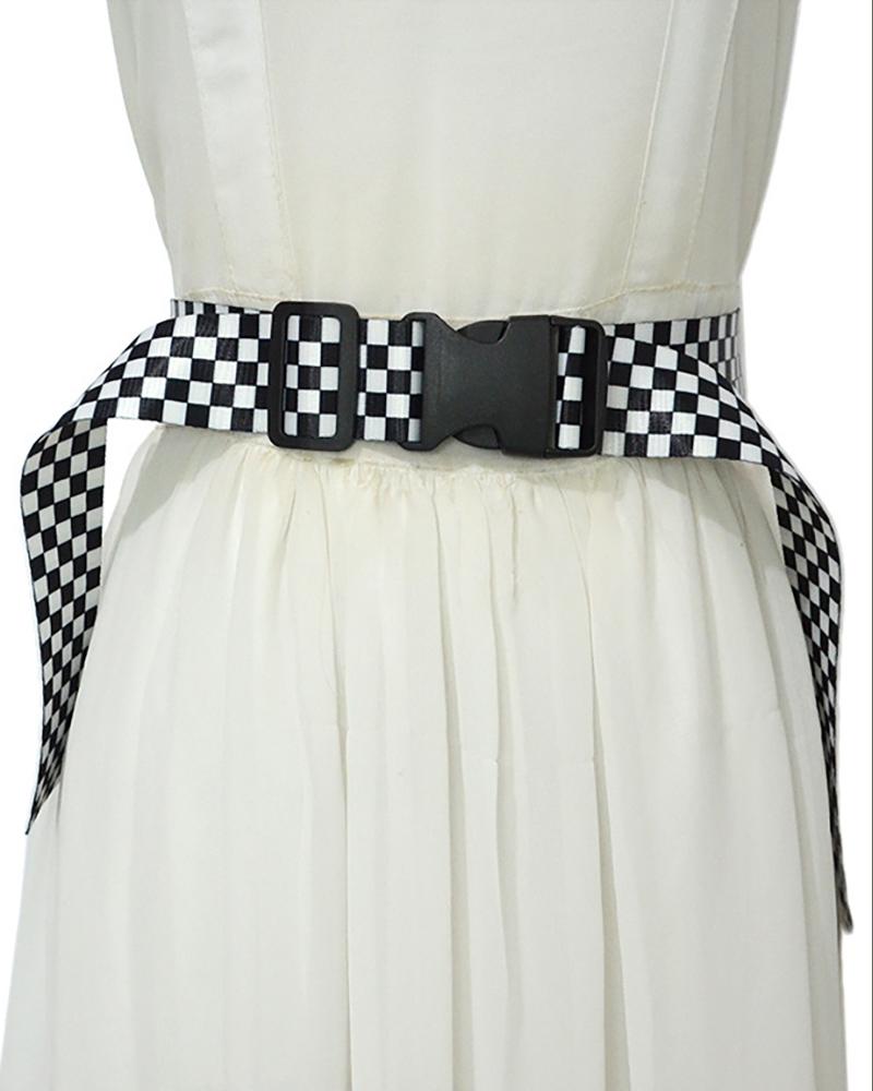 

1PCS Plaid Colorblock Buckled Canvas Belt, Black&white