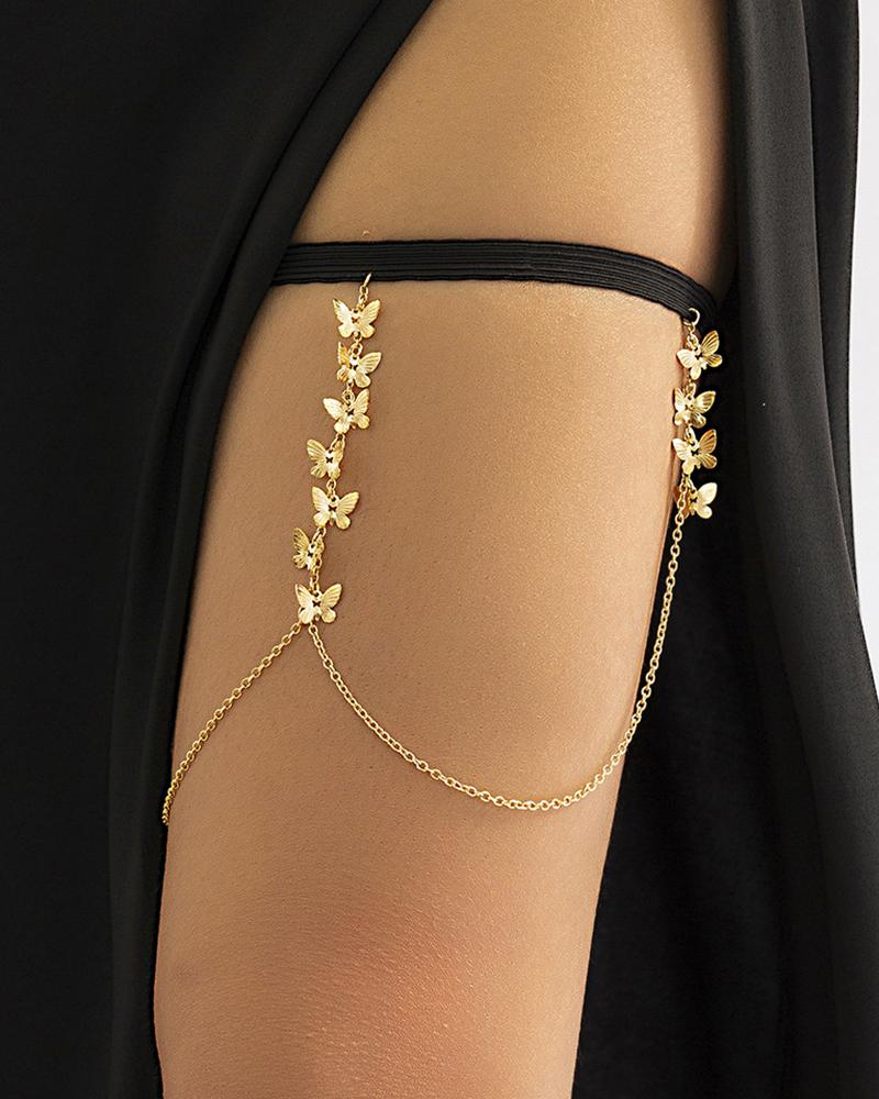 

1pc Butterfly Chain Tassel Leg Ring, Gold