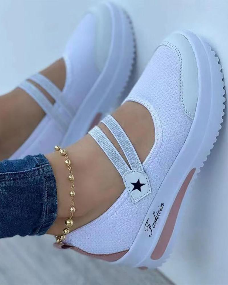 

Cutout Star Letter Print Slip On Sneakers, White