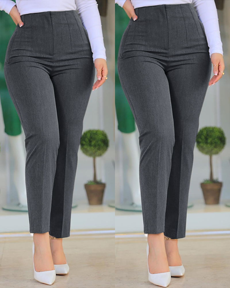 

High Waist Cropped Work Pants, Dark grey