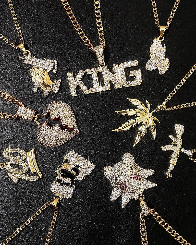 

1pcs Rhinestone Heart Plant Letter Figure Pendant Chain Necklace, Style5