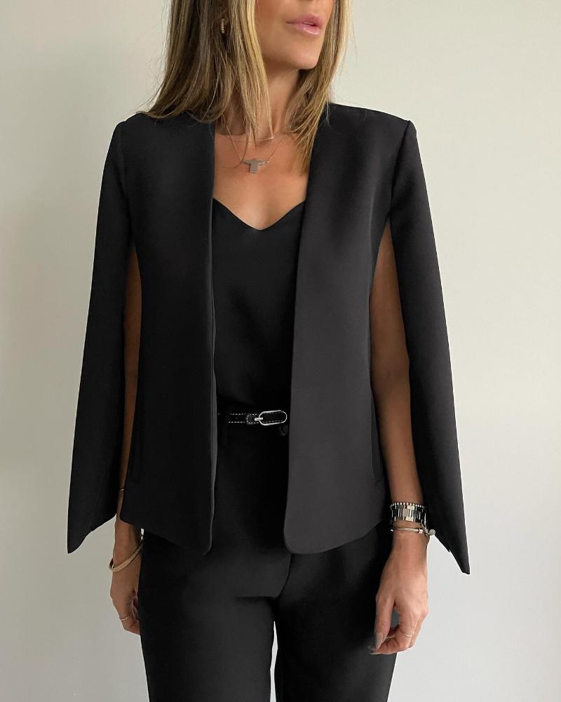 

Manteau blazer cape rembourré avec épaules ouvertes sur le devant, Black