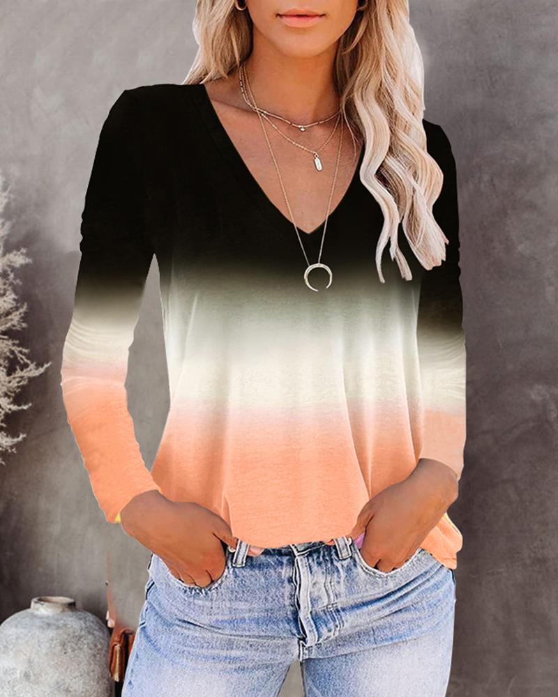 

Ombre V-Neck Long Sleeve Blouse, Orange