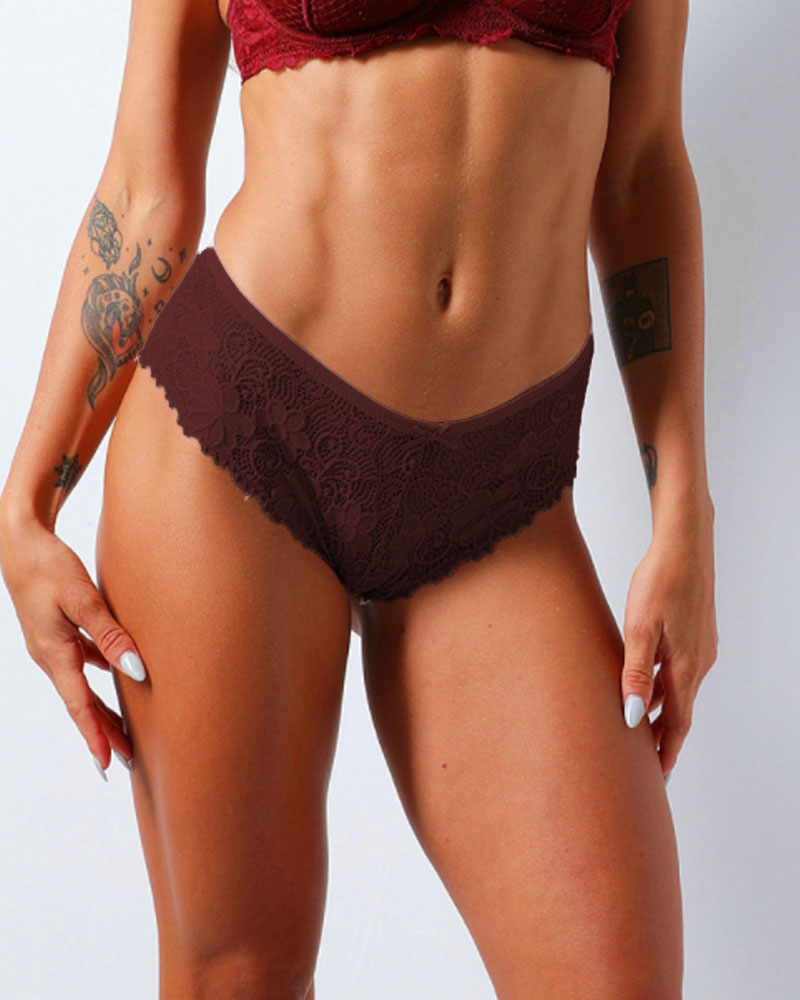 

Bowknot Decor Breathable Lace Panty, Wine red