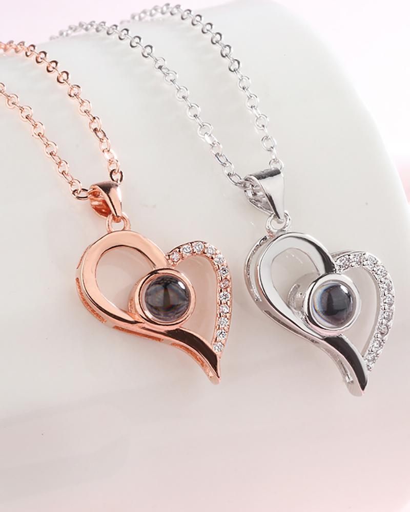

Valentine's Day Heart Pattern Rhinestone Pendant Chain Necklace, Gold