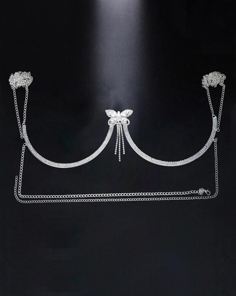 

Tassel Design Rhinestone Butterfly Pattern Body Chain, Style2