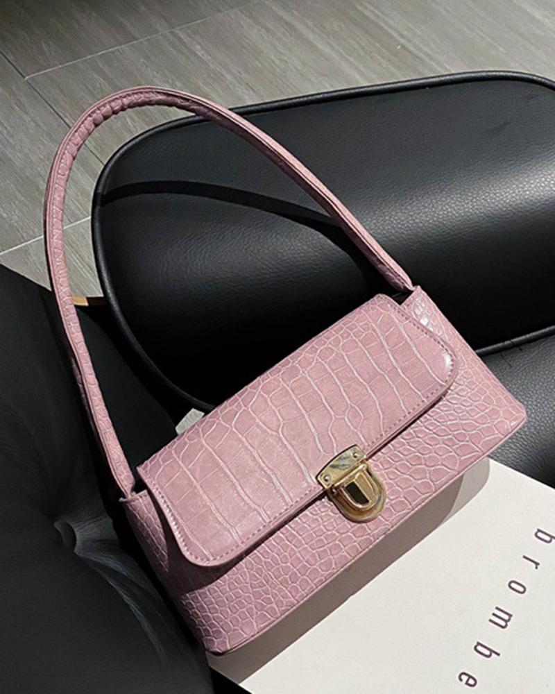

Crocodile Top Handle Press Lock Handbag, Pink