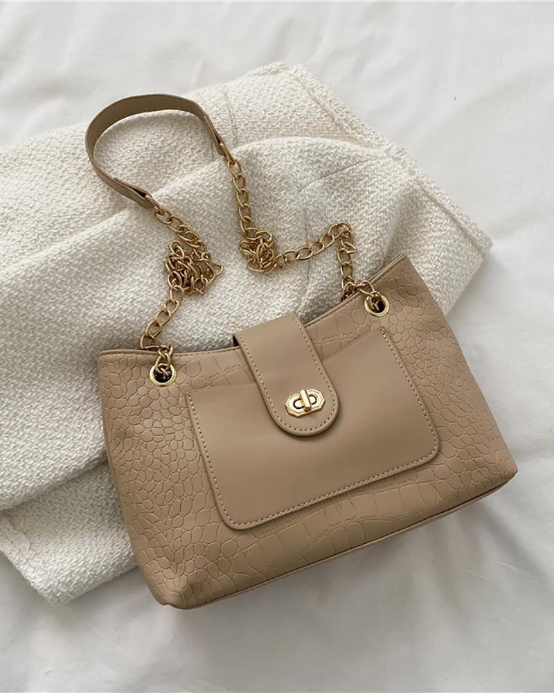 

Chain Strap Square Twist Lock Shoulder Bag, Khaki