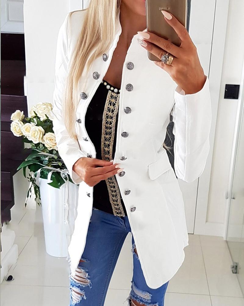 Long Sleeve Double Breasted Flap Detail Coat