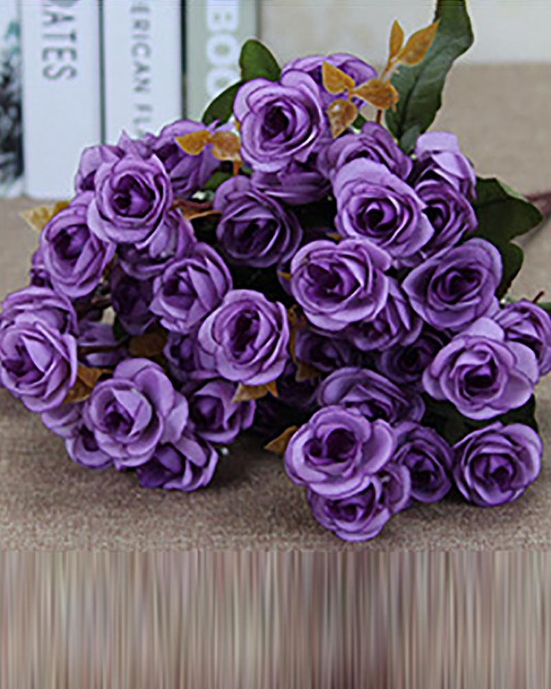 

15 Heads Mini Rose Flower Artificial Flowers Bouquet Mini Rose for Wedding Doll House Supplies Card, Purple