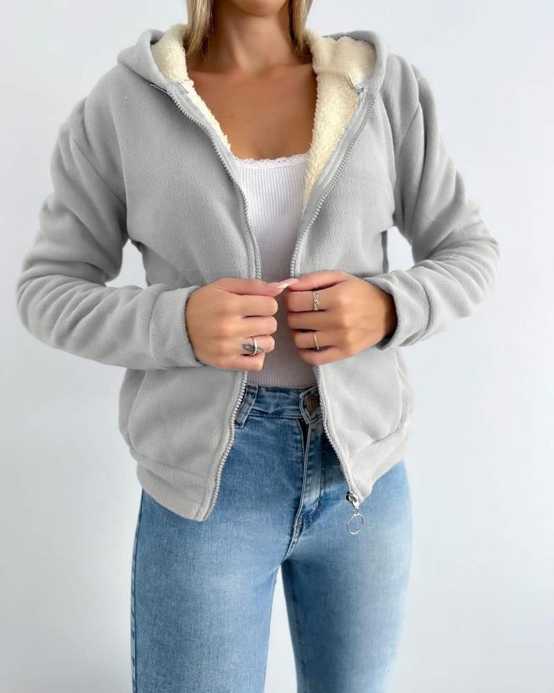 

Sudadera térmica con capucha y forro polar con diseño de bolsillo canguro y cremallera, Gray