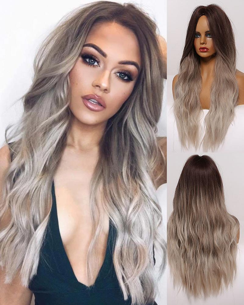 

Long Water Wave Hair Wigs Ombre Synthetic Hair Wigs, Gray