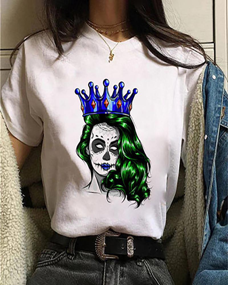 

Halloween Horror Figure / Skull Print Short Sleeve T-shirt, Style1