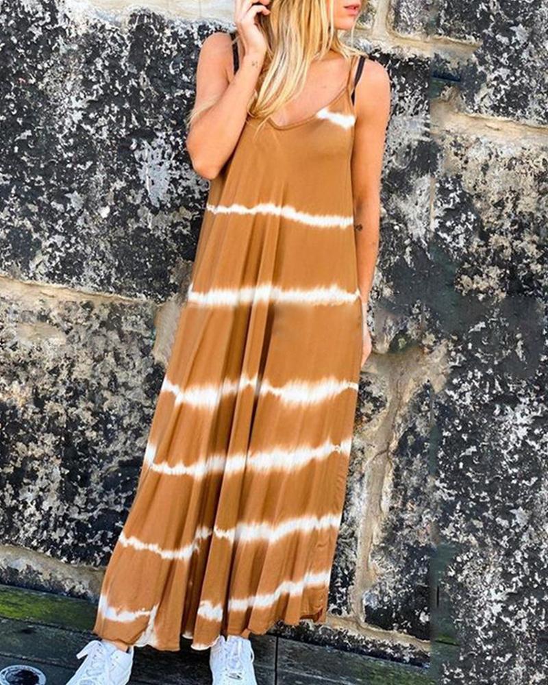 

Tie Dye Print Sling Loose Maxi Dress, Khaki
