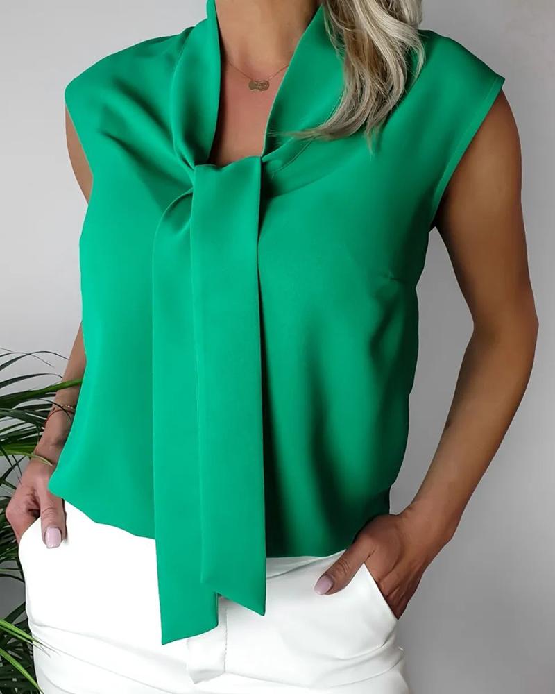 

Tie Neck Sleeveless Tank Top, Green