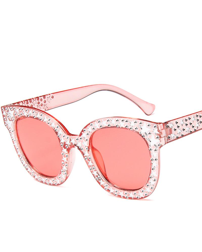 

1Pair Trendy Eyewear Rhinestone Star Square Sunglasses, Pink