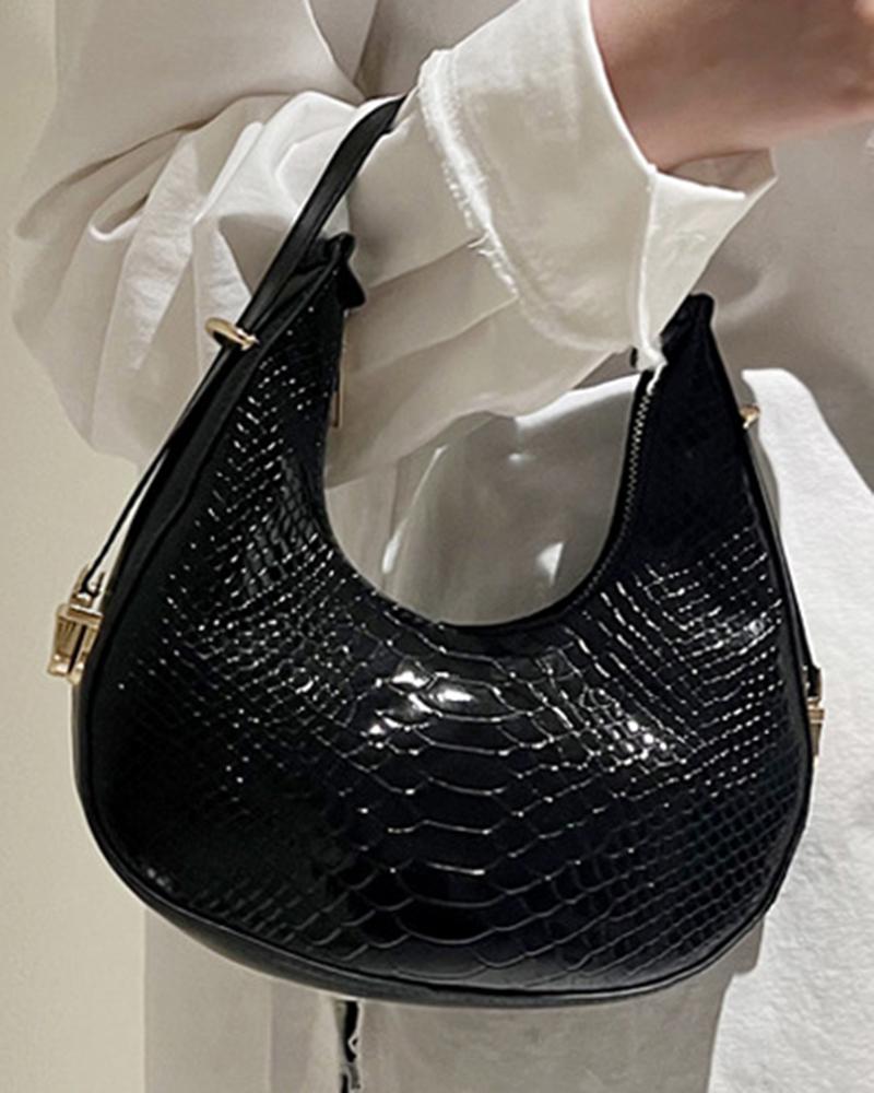 

Crocodile Fashionable Work Baguette Bag, Black