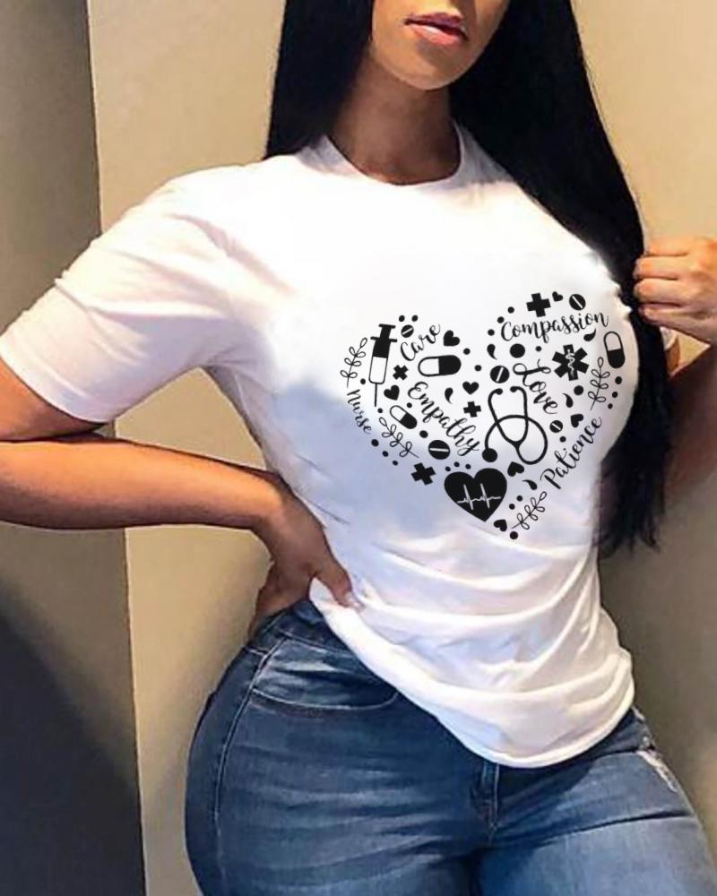 

Creative Heart Print Short Sleeve T-shirt, Style3