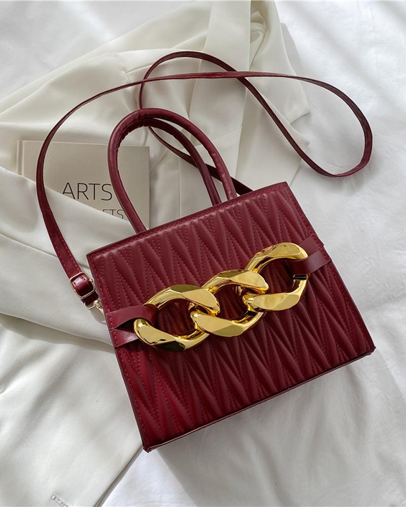 

Chevron Quilted Chain Decor Shoulder Bag, Wine red