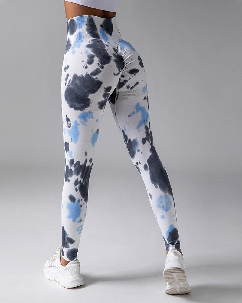 

Tie Dye Print Butt Lifting Yoga Pants High Waist Booty Scrunch Leggings, White