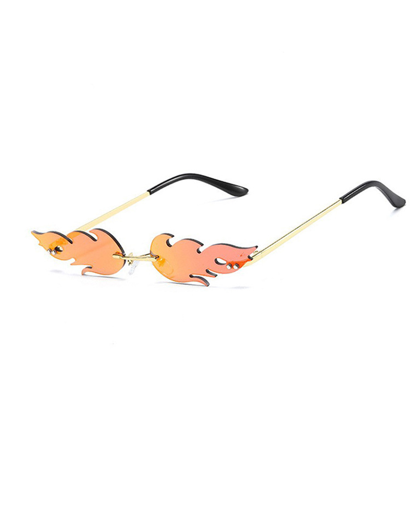 

1Pair Fire Shaped Rimless Fashion Sunglasses, Orange