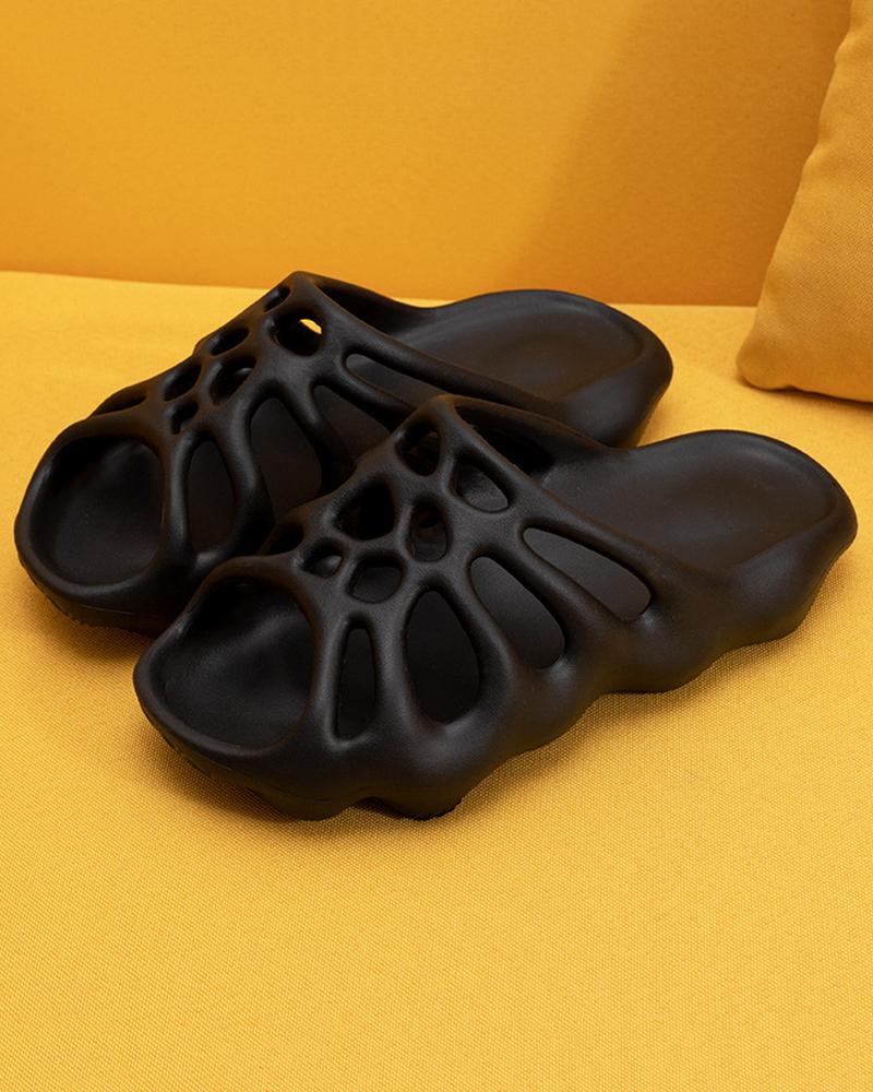 

Hollow Out Peep Toe Soft Slippers, Black