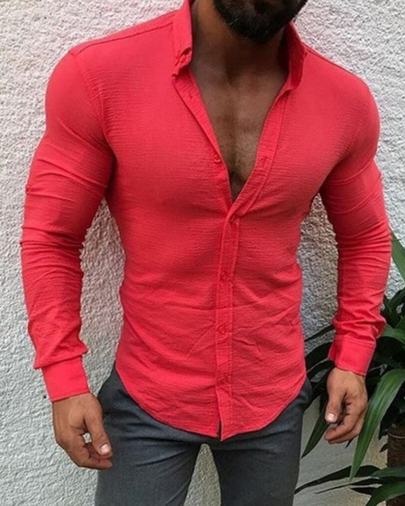 

Solid Color Long Sleeve Shirt T-shirt, Pink