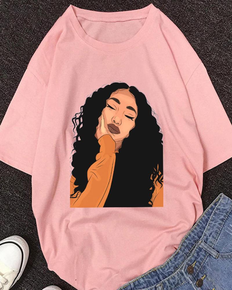 

Figure Print Half Sleeve Casual T-shirt, Style4