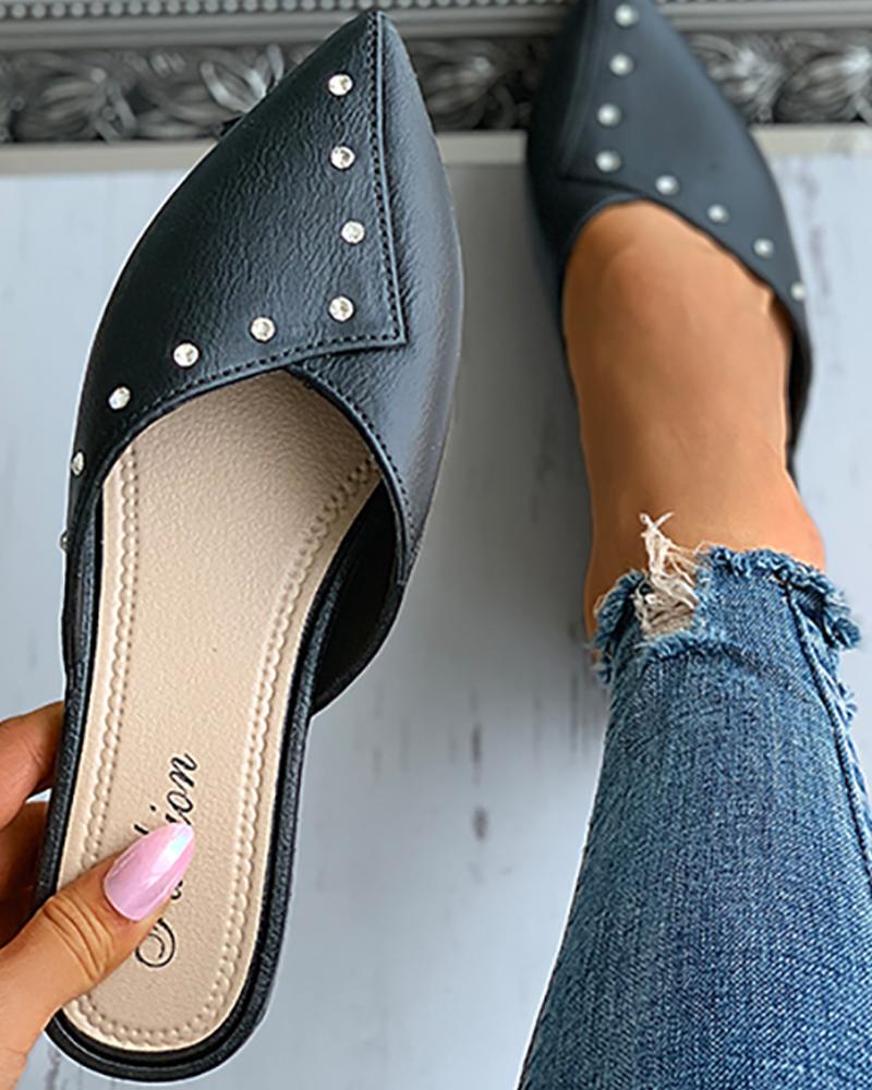 

Studded Decor Pointed Toe Casual Shoes, Black