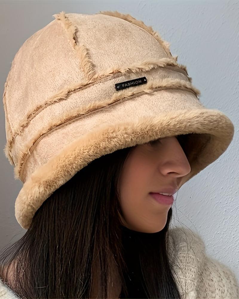 

Faux Fur Piping Winter Thermal Bucket Hat, Khaki