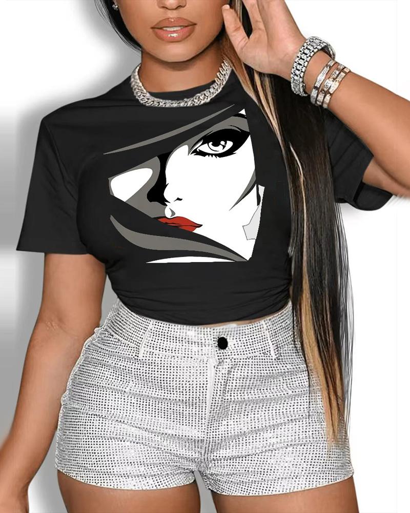 

Plus Size Abstract Figure Print Casual T-shirt, Black