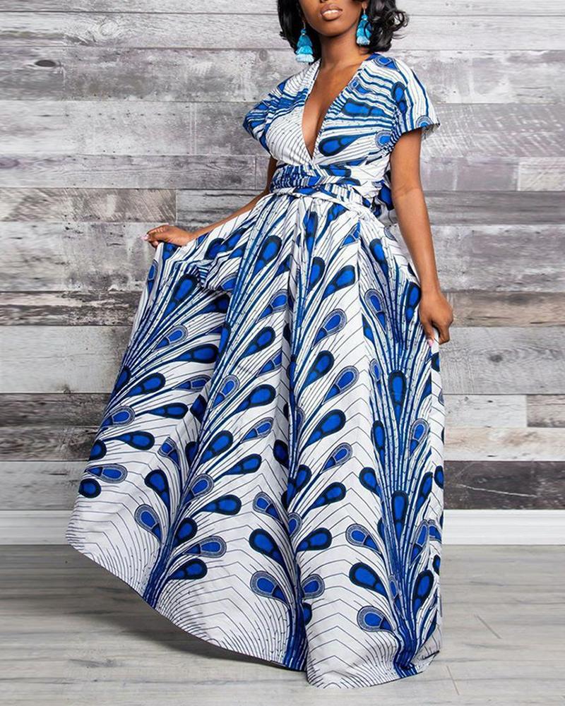 

Printing Short Sleeve A-line Dress, White
