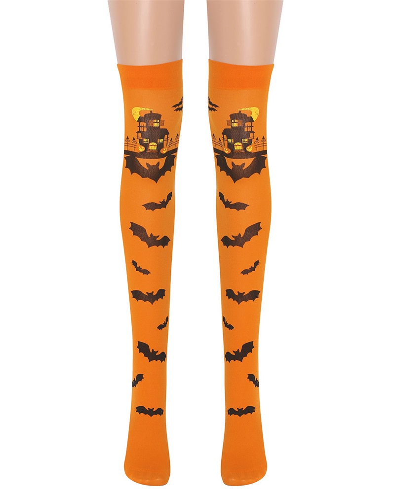 

Halloween Stockings Bat Print Thigh High Stockings Over Knee Long Socks Cosplay Party Stage Decorations, Orange